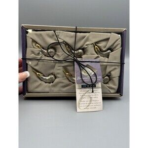 Joie De Vivre 6 pc Elegant Eggplant Knife Rests Silver & Gold Tone Vintage  NIB